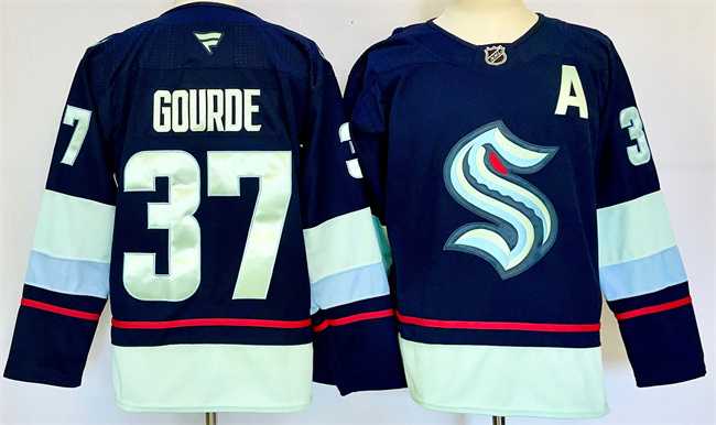 Men%27s Seattle Kraken #37 Yanni Gourde Navy 2024-25 Home With A Patch Stitched Hockey Jersey